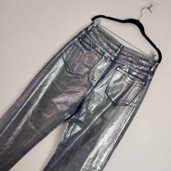 SHEIN Women's Jeans Size 30 Metallic Silver High Waisted Wide Leg Patch Pockets - Picture 3 of 9
